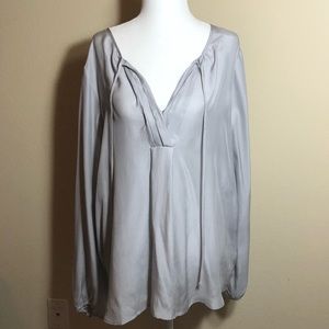White House black market silver silk blouse